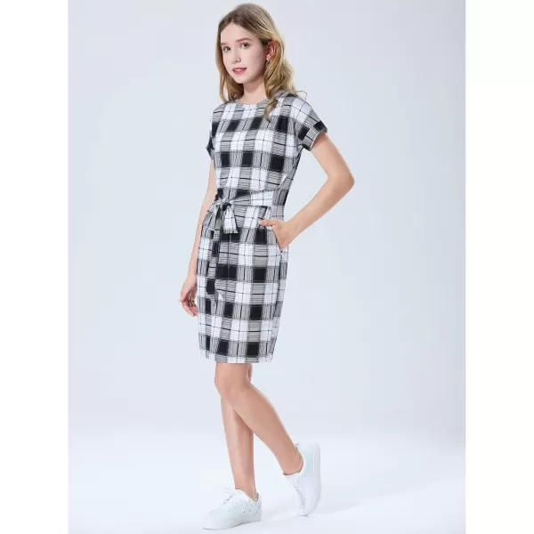 Mebius Girls Bodycon Short Sleeve Dress T Shirt Tee Mini Dresses Summer Casual Tie Waist with PocketsBlack Plaid