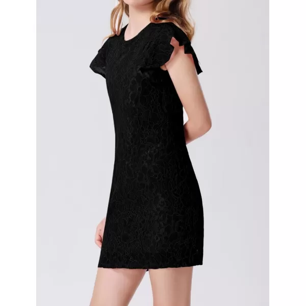 Mebius Girls Floral Lace Bodycon Dress Ruffle Sleeve Pencil Formal Dresses Special Occasion Party Birthday 612YBlack