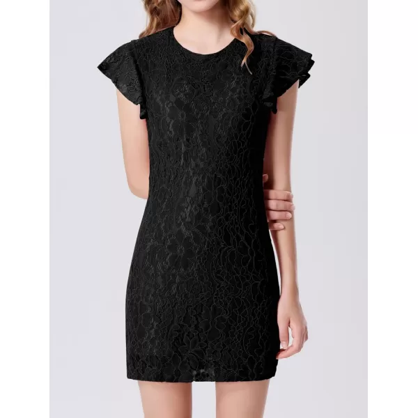 Mebius Girls Floral Lace Bodycon Dress Ruffle Sleeve Pencil Formal Dresses Special Occasion Party Birthday 612YBlack