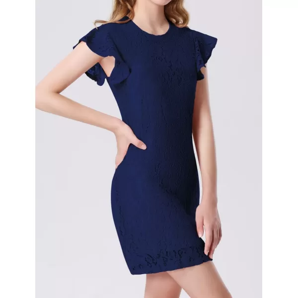 Mebius Girls Floral Lace Bodycon Dress Ruffle Sleeve Pencil Formal Dresses Special Occasion Party Birthday 612YBlue