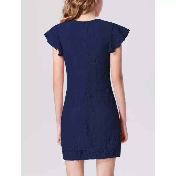 Mebius Girls Floral Lace Bodycon Dress Ruffle Sleeve Pencil Formal Dresses Special Occasion Party Birthday 612YBlue