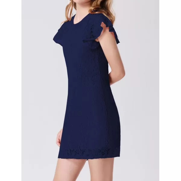 Mebius Girls Floral Lace Bodycon Dress Ruffle Sleeve Pencil Formal Dresses Special Occasion Party Birthday 612YBlue