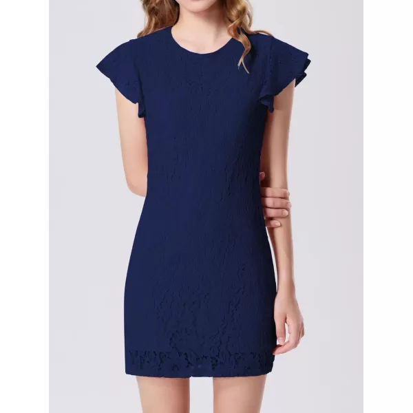 Mebius Girls Floral Lace Bodycon Dress Ruffle Sleeve Pencil Formal Dresses Special Occasion Party Birthday 612YBlue