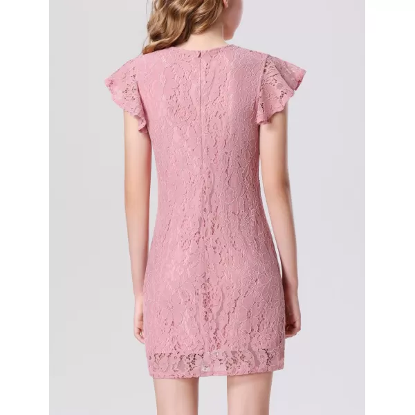 Mebius Girls Floral Lace Bodycon Dress Ruffle Sleeve Pencil Formal Dresses Special Occasion Party Birthday 612YPink