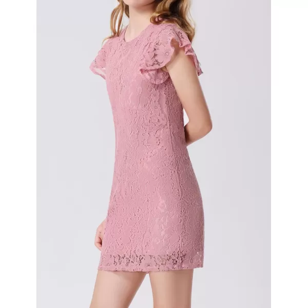 Mebius Girls Floral Lace Bodycon Dress Ruffle Sleeve Pencil Formal Dresses Special Occasion Party Birthday 612YPink