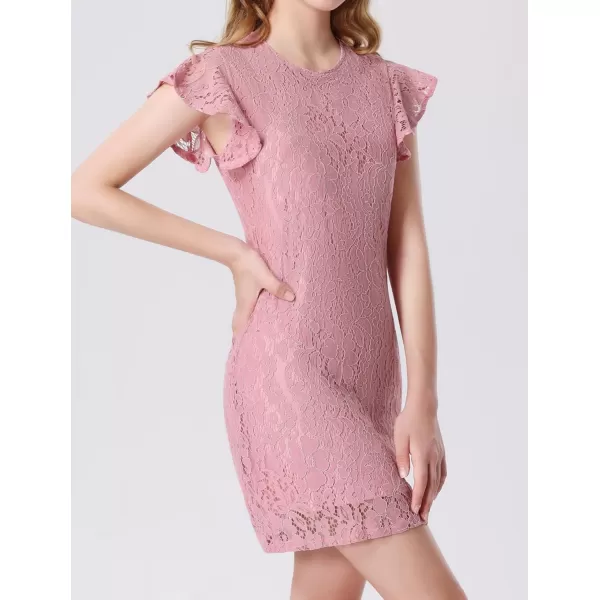 Mebius Girls Floral Lace Bodycon Dress Ruffle Sleeve Pencil Formal Dresses Special Occasion Party Birthday 612YPink