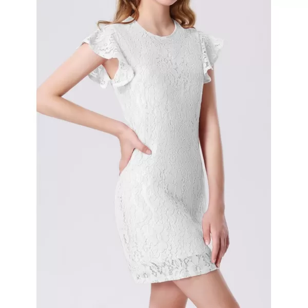 Mebius Girls Floral Lace Bodycon Dress Ruffle Sleeve Pencil Formal Dresses Special Occasion Party Birthday 612YWhite