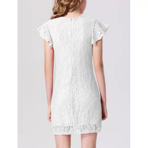 Mebius Girls Floral Lace Bodycon Dress Ruffle Sleeve Pencil Formal Dresses Special Occasion Party Birthday 612YWhite
