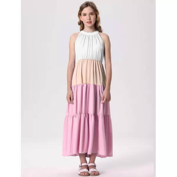 Mebius Girls Halter Neck Flowy Long Maxi Dress Back Tie Sleeveless Casual Party Aline Tiered Dresses for 612 YearsMulticolor a
