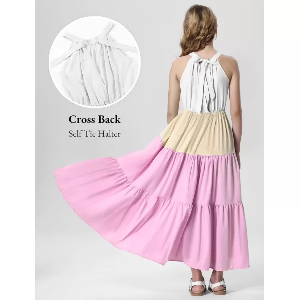 Mebius Girls Halter Neck Flowy Long Maxi Dress Back Tie Sleeveless Casual Party Aline Tiered Dresses for 612 YearsMulticolor a