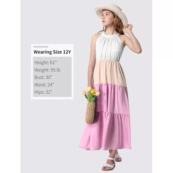 Mebius Girls Halter Neck Flowy Long Maxi Dress Back Tie Sleeveless Casual Party Aline Tiered Dresses for 612 YearsMulticolor a