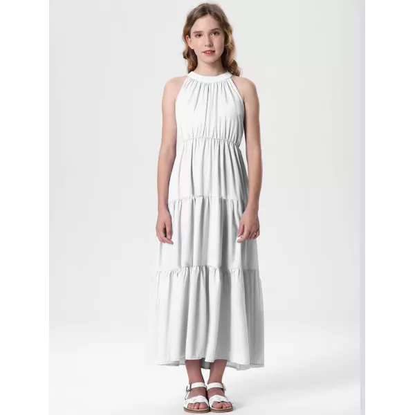 Mebius Girls Halter Neck Flowy Long Maxi Dress Back Tie Sleeveless Casual Party Aline Tiered Dresses for 612 YearsWhite