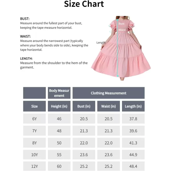 Mebius Girls Maxi Long Smocked Dresses Kids Boho Summer Flowy Ruffle Sleeve Tiered Flutter Sleeve Aline Dress 612YLight Pink