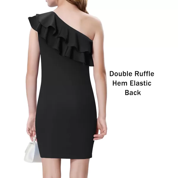 Mebius Girls One Shoulder Party Dress Bodycon Ruffle Trim Sleeve Pencil Summer Dresses for Special Occasions Birthday 814YBlack
