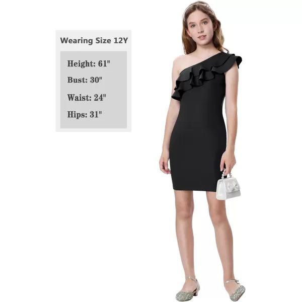 Mebius Girls One Shoulder Party Dress Bodycon Ruffle Trim Sleeve Pencil Summer Dresses for Special Occasions Birthday 814YBlack