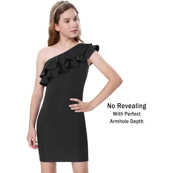 Mebius Girls One Shoulder Party Dress Bodycon Ruffle Trim Sleeve Pencil Summer Dresses for Special Occasions Birthday 814YBlack