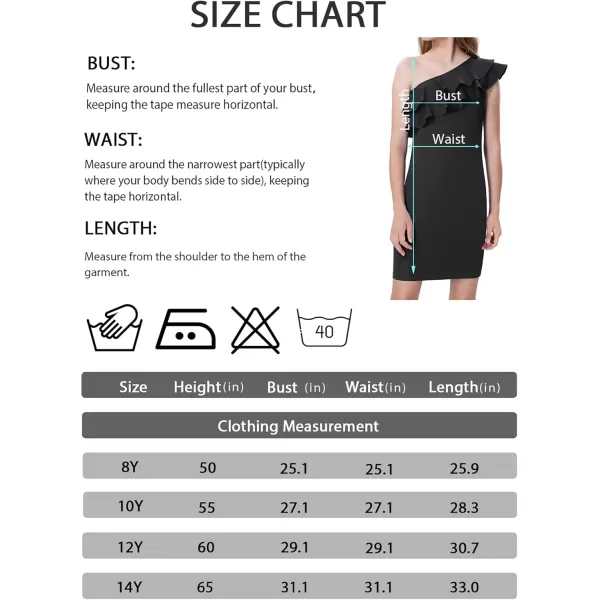 Mebius Girls One Shoulder Party Dress Bodycon Ruffle Trim Sleeve Pencil Summer Dresses for Special Occasions Birthday 814YBlack
