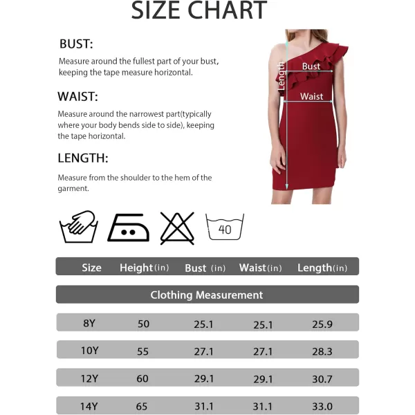 Mebius Girls One Shoulder Party Dress Bodycon Ruffle Trim Sleeve Pencil Summer Dresses for Special Occasions Birthday 814YWine Red