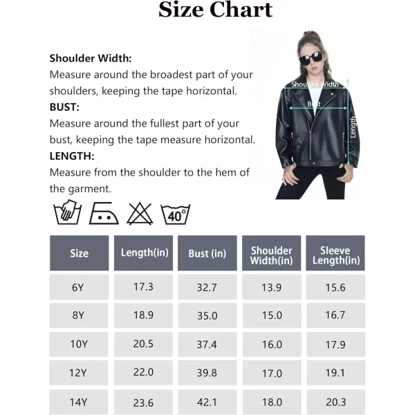 Mebius Girls Oversize Leather Jacket Kids Long Sleeve PU Faux Leather Pockets Youth Zip Up Outerwear CoatsBlacka