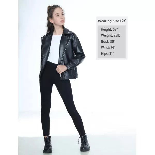 Mebius Girls Oversize Leather Jacket Kids Long Sleeve PU Faux Leather Pockets Youth Zip Up Outerwear CoatsBlacka