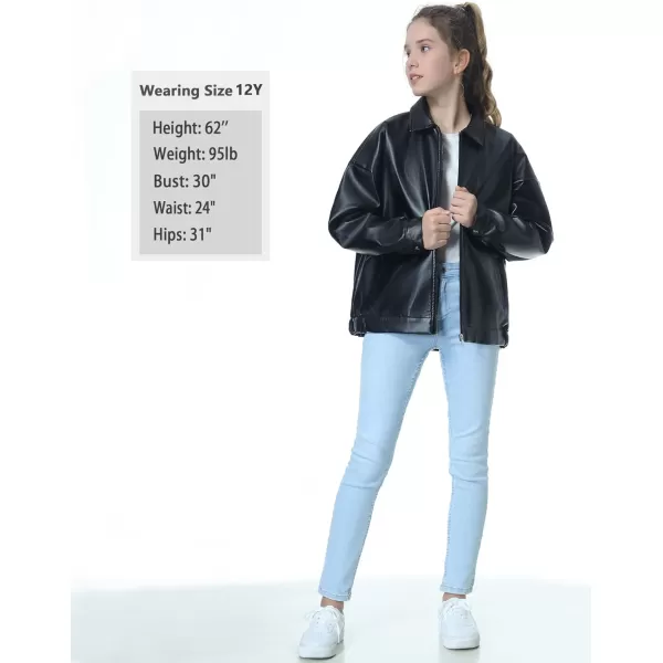Mebius Girls Oversize Leather Jacket Kids Long Sleeve PU Faux Leather Pockets Youth Zip Up Outerwear CoatsBlackb