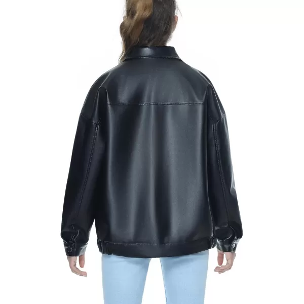 Mebius Girls Oversize Leather Jacket Kids Long Sleeve PU Faux Leather Pockets Youth Zip Up Outerwear CoatsBlackb