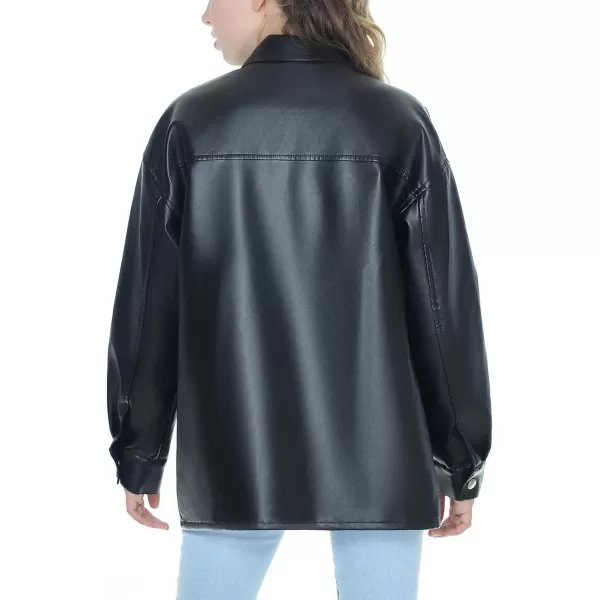 Mebius Girls Oversize Leather Jacket Kids Long Sleeve PU Faux Leather Pockets Youth Zip Up Outerwear CoatsBlackc