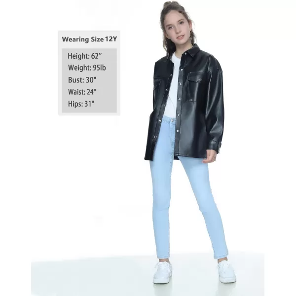 Mebius Girls Oversize Leather Jacket Kids Long Sleeve PU Faux Leather Pockets Youth Zip Up Outerwear CoatsBlackc