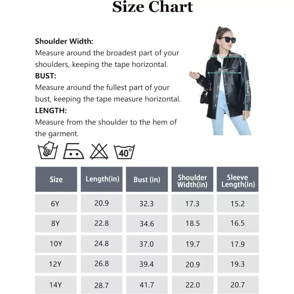 Mebius Girls Oversize Leather Jacket Kids Long Sleeve PU Faux Leather Pockets Youth Zip Up Outerwear CoatsBlackc