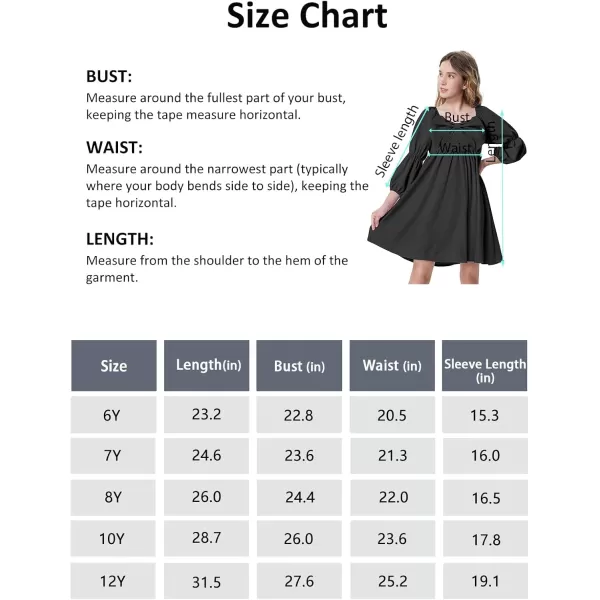 Mebius Girls Puff Long Sleeve Dresses Bow Front Smocked Square Neck Wedding Aline Casual Elegant Party Dress 612YBlack