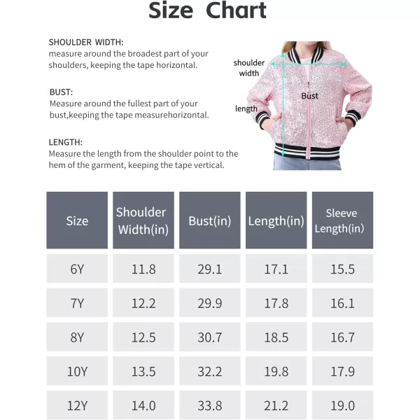 Mebius Girls Sequin Bomber Jacket with Pockets Zipper Long Sleeve Lightweight Sparkle Jackets for Kid 612YPink