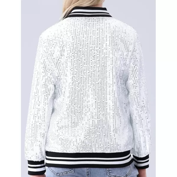 Mebius Girls Sequin Bomber Jacket with Pockets Zipper Long Sleeve Lightweight Sparkle Jackets for Kid 612YSilver