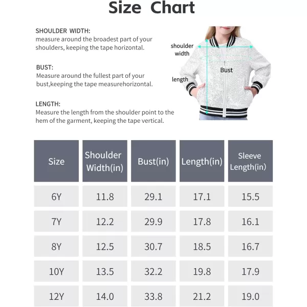 Mebius Girls Sequin Bomber Jacket with Pockets Zipper Long Sleeve Lightweight Sparkle Jackets for Kid 612YSilver