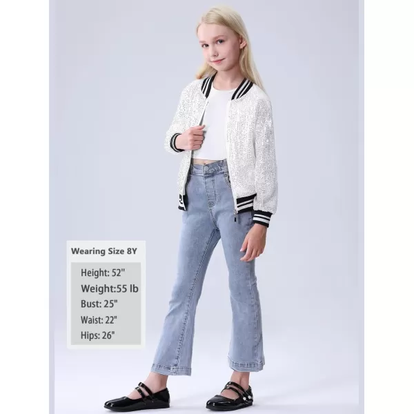 Mebius Girls Sequin Bomber Jacket with Pockets Zipper Long Sleeve Lightweight Sparkle Jackets for Kid 612YSilver