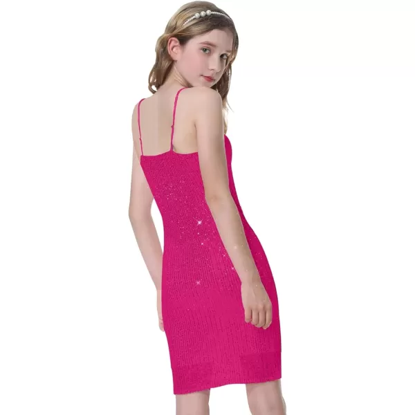 Mebius Girls Sequin Party Dress Bodycon Spaghetti Strap Mini Sparkle School Dance Birthday Special Occasion Dress 814YHot Pink