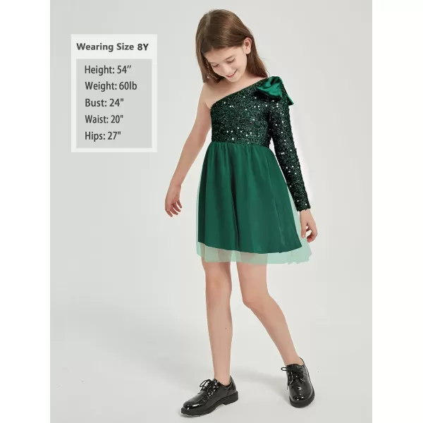 Mebius Girls Sequin Tutu Tulle Dress One Shoulder Party Sparkly Fancy Kids Special Occasion Sparkle Birthday BowGreen