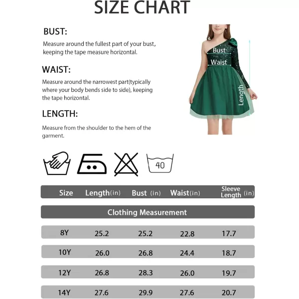 Mebius Girls Sequin Tutu Tulle Dress One Shoulder Party Sparkly Fancy Kids Special Occasion Sparkle Birthday BowGreen