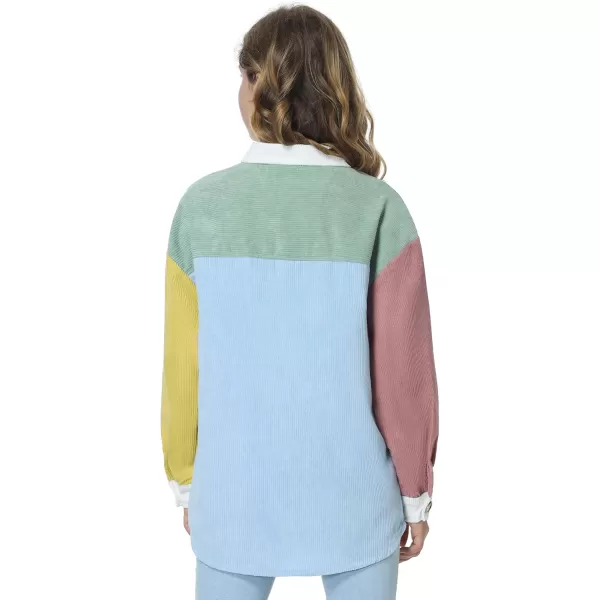 Mebius Girls Shacket Jacket Long Sleeve PlaidCorduroy Color Block Button Down Casual Collared Shirt with PocketColor Block BlueGreen