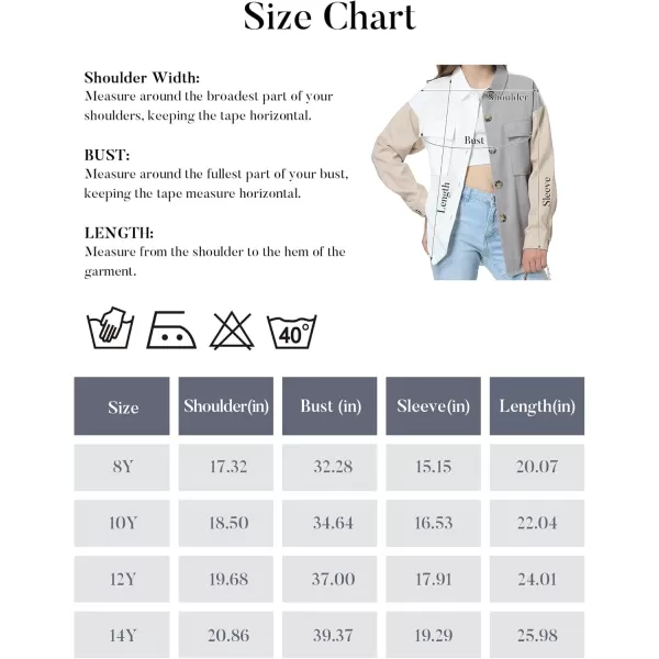 Mebius Girls Shacket Jacket Long Sleeve PlaidCorduroy Color Block Button Down Casual Collared Shirt with PocketColor Block WhiteBrown