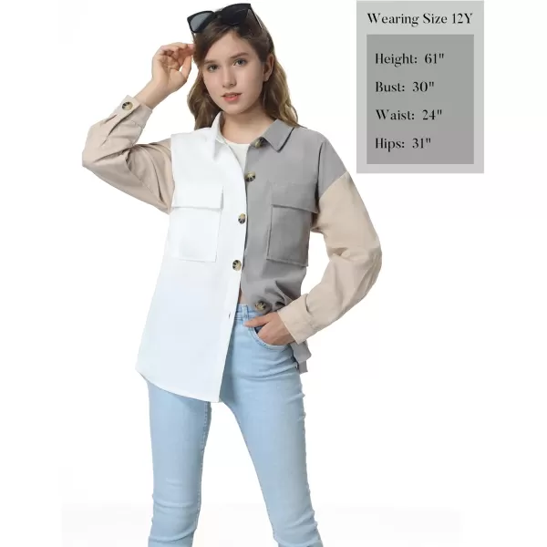 Mebius Girls Shacket Jacket Long Sleeve PlaidCorduroy Color Block Button Down Casual Collared Shirt with PocketColor Block WhiteBrown