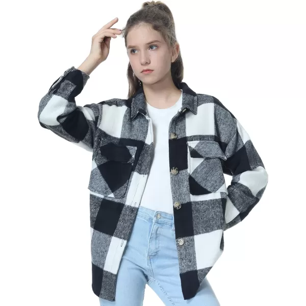 Mebius Girls Shacket Jacket Long Sleeve PlaidCorduroy Color Block Button Down Casual Collared Shirt with PocketGray Plaid