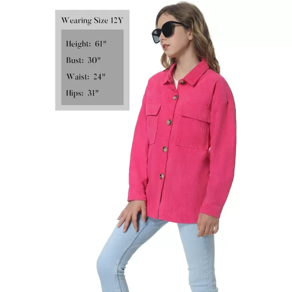 Mebius Girls Shacket Jacket Long Sleeve PlaidCorduroy Color Block Button Down Casual Collared Shirt with PocketHot Pink