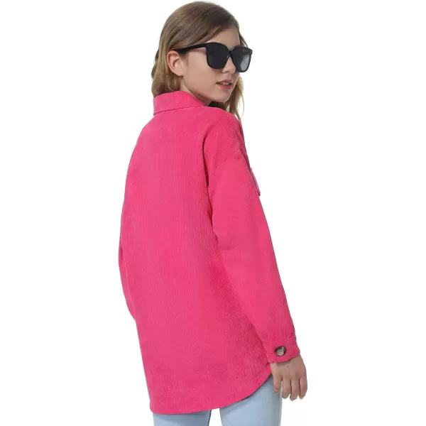 Mebius Girls Shacket Jacket Long Sleeve PlaidCorduroy Color Block Button Down Casual Collared Shirt with PocketHot Pink