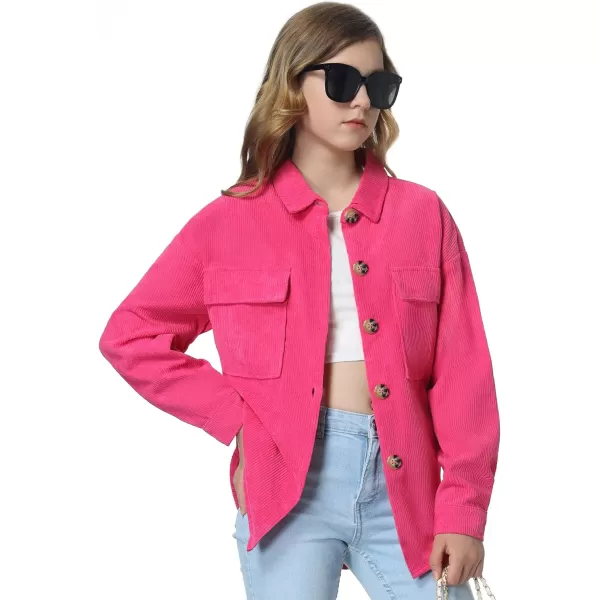 Mebius Girls Shacket Jacket Long Sleeve PlaidCorduroy Color Block Button Down Casual Collared Shirt with PocketHot Pink