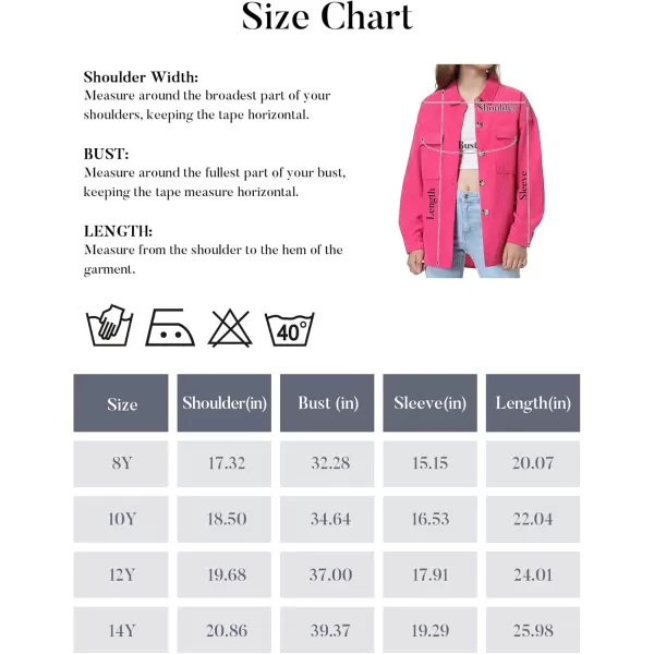 Mebius Girls Shacket Jacket Long Sleeve PlaidCorduroy Color Block Button Down Casual Collared Shirt with PocketHot Pink