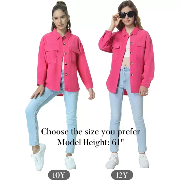 Mebius Girls Shacket Jacket Long Sleeve PlaidCorduroy Color Block Button Down Casual Collared Shirt with PocketHot Pink