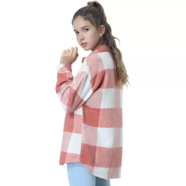 Mebius Girls Shacket Jacket Long Sleeve PlaidCorduroy Color Block Button Down Casual Collared Shirt with PocketPink Plaid