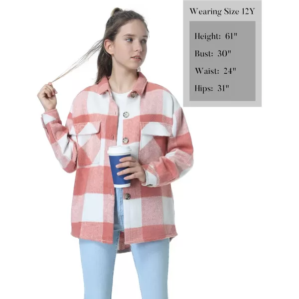 Mebius Girls Shacket Jacket Long Sleeve PlaidCorduroy Color Block Button Down Casual Collared Shirt with PocketPink Plaid