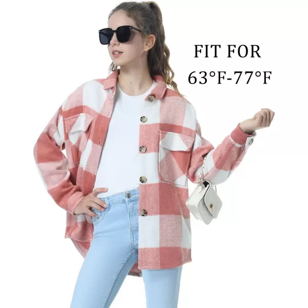 Mebius Girls Shacket Jacket Long Sleeve PlaidCorduroy Color Block Button Down Casual Collared Shirt with PocketPink Plaid