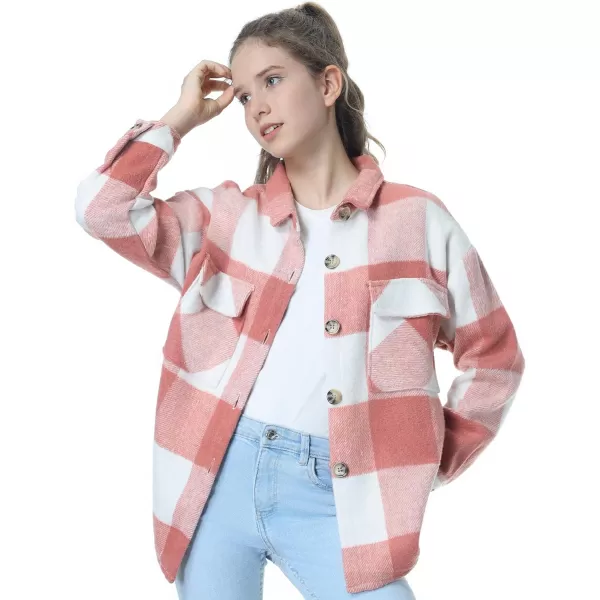 Mebius Girls Shacket Jacket Long Sleeve PlaidCorduroy Color Block Button Down Casual Collared Shirt with PocketPink Plaid